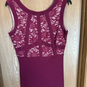 Floor length maroon prom dress with slit